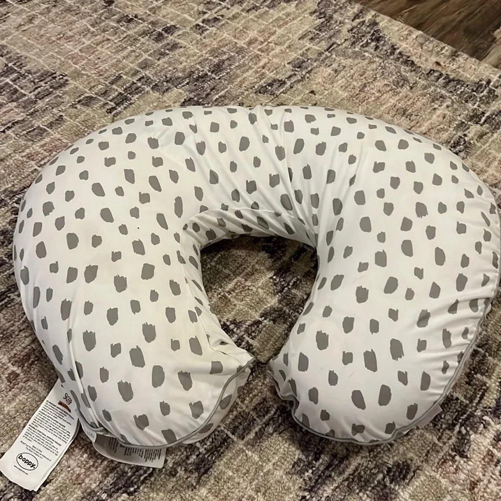 Boppy Pillow with Pottery Barn Kids Grey Brushstroke Cover - lightly used